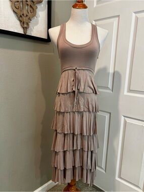 COLLEEN EITZEN
made in south africa Tiered Ruffle Tank Racer Back Dress in Taupe